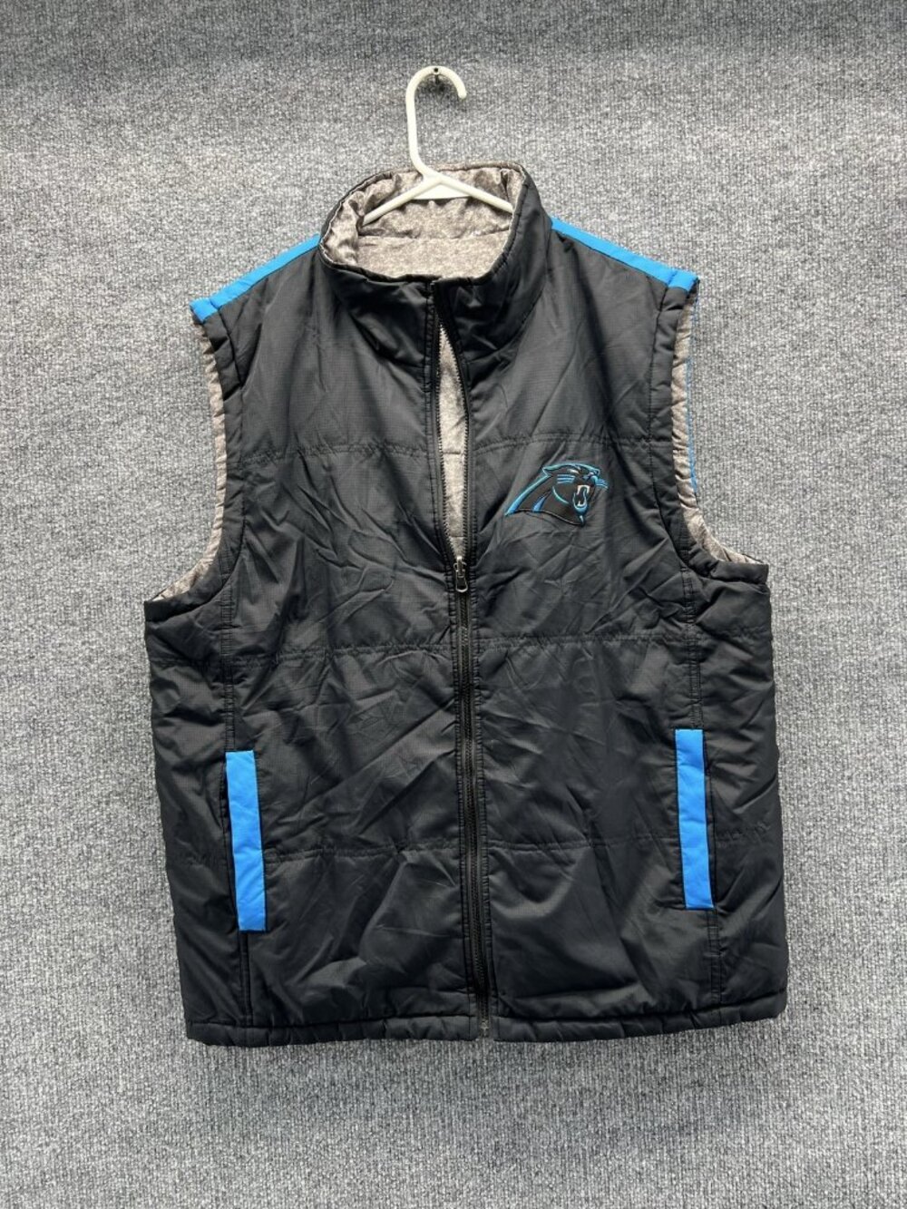 Carolina Panthers Jacket Mens Large Black Gray NFL Football NFL Reversible Vest